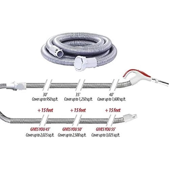 15FT Universal Low-Voltage Central Vacuum Hose Extension - Grey