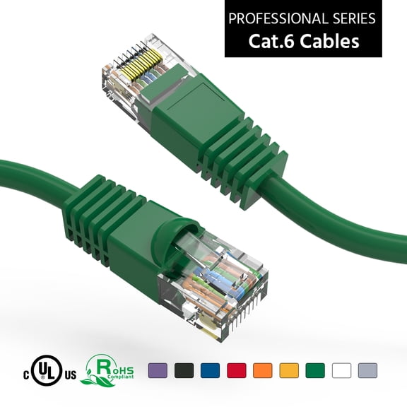 15Ft Cat6 UTP Ethernet Network Booted Cable Green, (2 Pack)