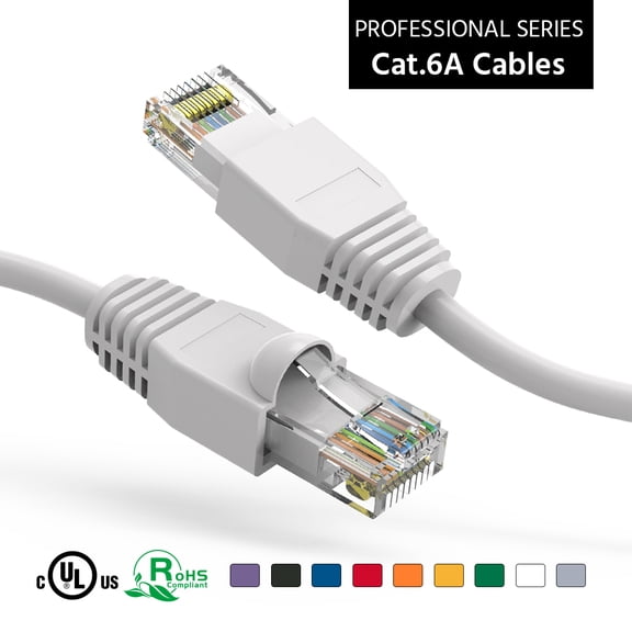 15Ft Cat6A UTP Ethernet Network Booted Cable White, (5 Pack)