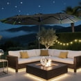thumbnail image 1 of 15Ft Double-Sided Patio Umbrella With Solar Lights Remote Control, Featuring 12-color LED Lights And Knob Handles (Black), 1 of 1