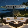 thumbnail image 1 of 15Ft Double-Sided Patio Umbrella With Solar Lights Remote Control, Featuring 12-color LED Lights And Knob Handles(Gray), 1 of 1
