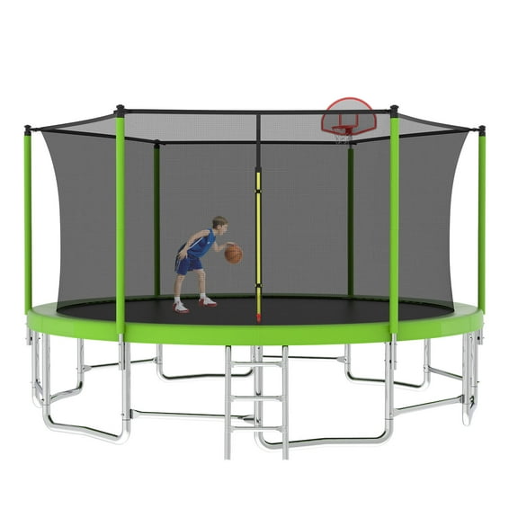15Ft for Kids Children with Safety Enclosure Net Outdoor Backyards Large Recreational Trampoline,Green Metal Fitness Sports Fitness Trampolines