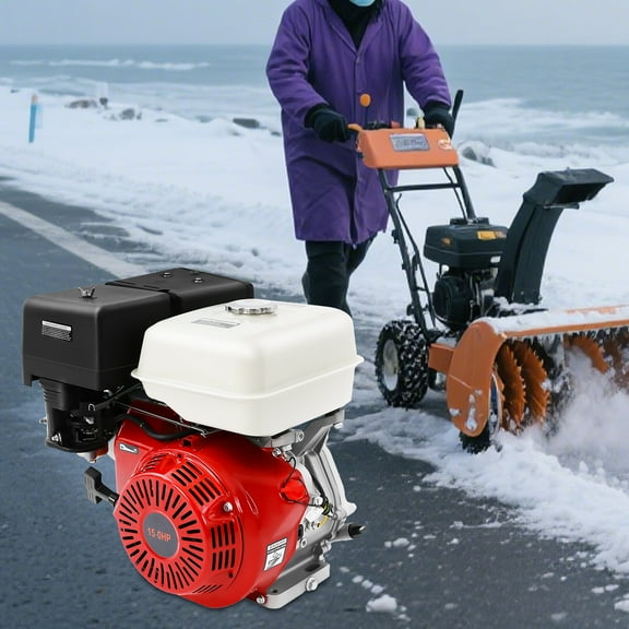 15HP 4-Stroke Gas Engine, 420CC OHV Horizontal Shaft Gasoline Motor Engine Single Cylinder Air Cooled Go Kart Engine Recoil/Manually Starting Motor with Silencer for Compressor Lawnmower (Red)