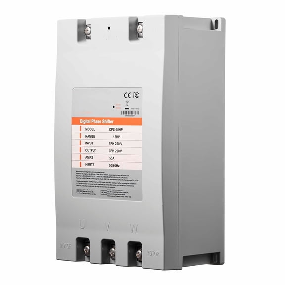 15HP Phase Converter 53A 220V Single to 3 Phase, Digital Phase Shifter for Motors, Residential & Workshop Use