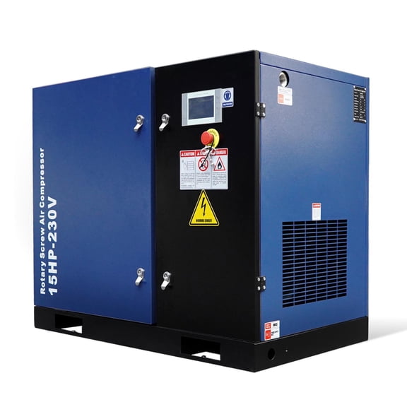15HP Rotary Screw Air Compressor, 56CFM 125PSI, 230V 60Hz 3-Phase Variable Speed Frequency Industrial Air Compressor System, with PLC Touch Controller, Low Noise, Efficient Cooling System