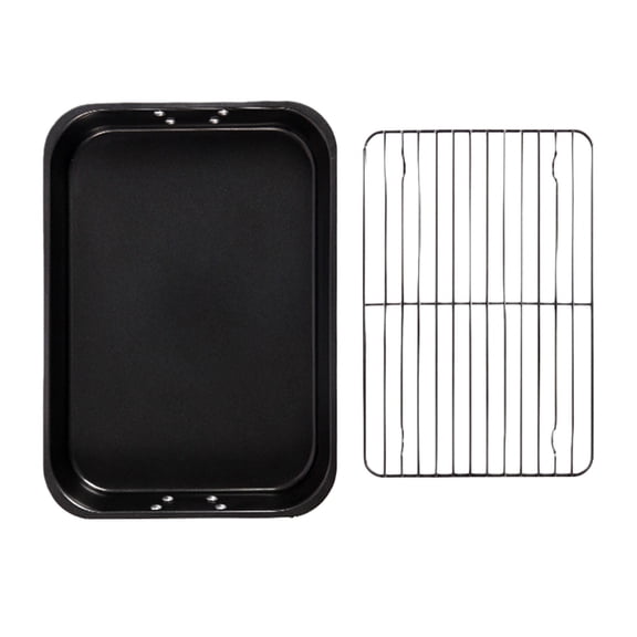 15Inch Carbon Steel Roaster Pan with V-Shape Rack Heavy Duty Oven Safe Baking Tray for Turkey Cooking