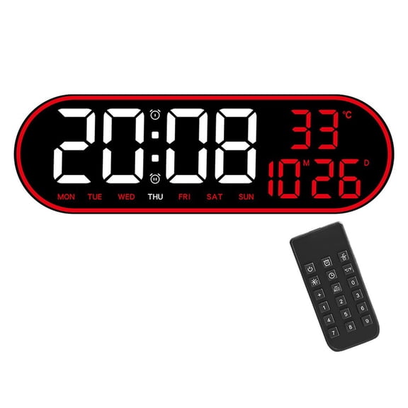 15Inch Wall Clock Led Alarm Clock Living Room Clock Shows Date, Week, Temperature, Time Table Or Wall Placement