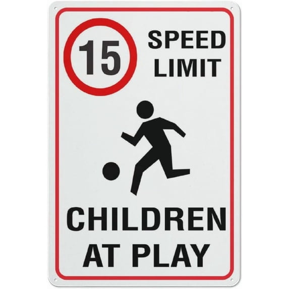 15Km Speed Limit Children At Play Sign 8"X12" Rust Free Aluminum Signs Outdoor, Metal Tin Sign For Home, Business, Yard