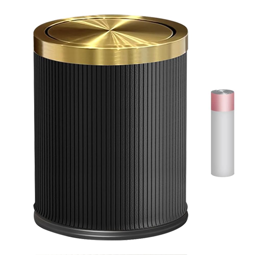 15L/4Gal Creative Leather Shake Lid Garbage Can,Black and Gold Bathroom ...