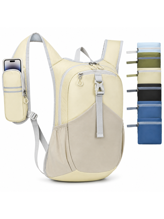 15L Beige Lightweight Packable Hiking Daypack for Outdoor Travel and Commute