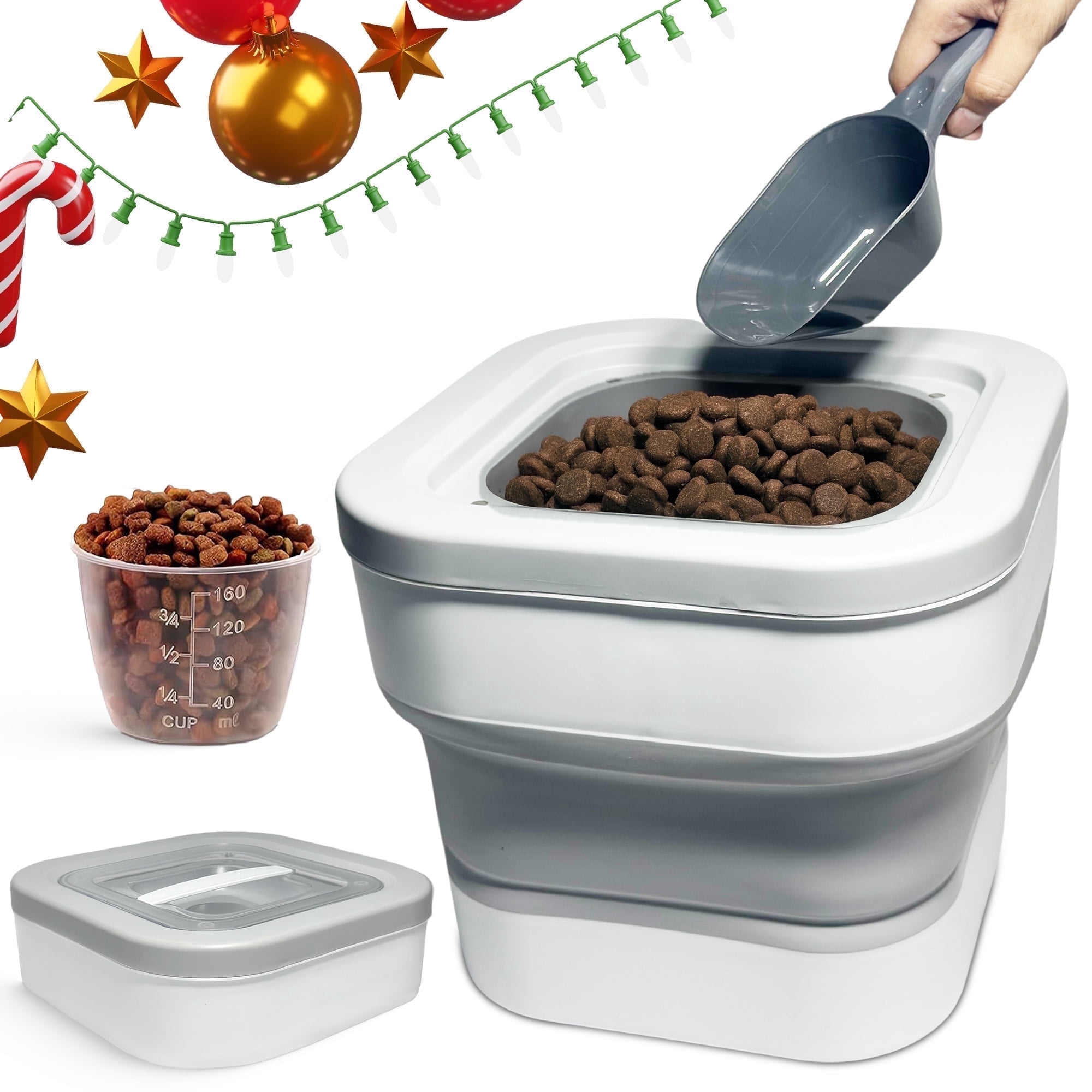 15L Collapsible Dog Food Container w/ Scoop & Magnetic Lid -Airtight ...