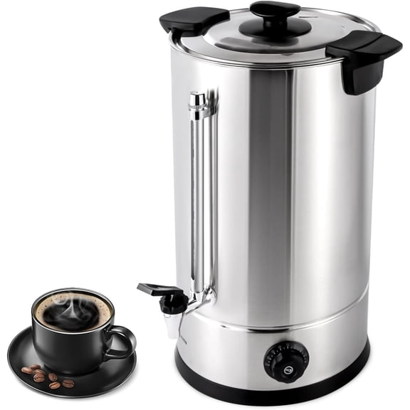 15L Commercial Coffee Urn, 1.4KW Stainless Steel Large Coffee Maker with Percolator System & Temp Control Function Electric Hot Water Dispenser for Party Office Wedding (20.3x10.4In 15L)