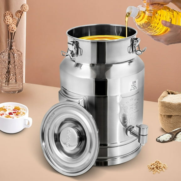 15L Drink Beverage Dispenser with Spigot 304 Stainless Steel Milk Can Transport Barrel