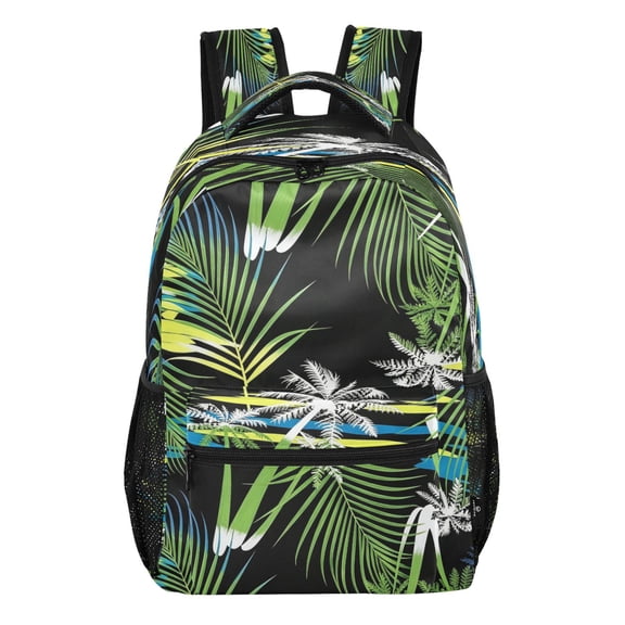 15L Large Laptop Backpack Lightweight Multi Pocket Travel Bag for Men Women Business Commuter, Black Palm Fronds Printed