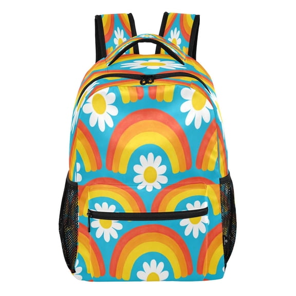 15L Large Laptop Backpack Lightweight Multi Pocket Travel Bag for Men Women Business Commuter, Blue Background Rainbow Printed