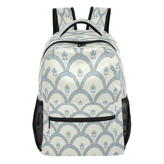 15L Large Laptop Backpack Lightweight Multi Pocket Travel Bag for Men Women Business Commuter, Blue Fan Motif Printed