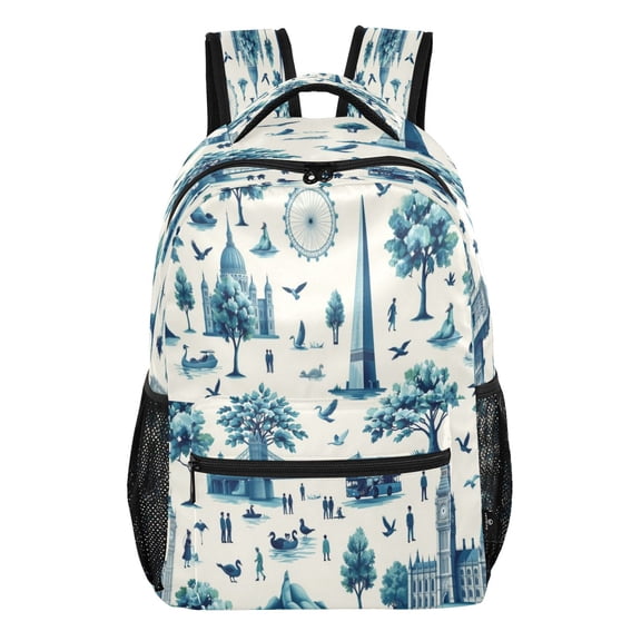 15L Large Laptop Backpack Lightweight Multi Pocket Travel Bag for Men Women Business Commuter, Blue London Printed