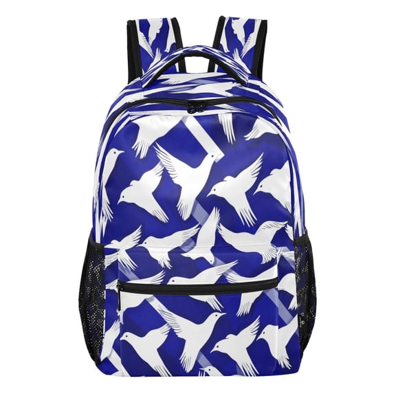 15L Large Laptop Backpack Lightweight Multi Pocket Travel Bag for Men Women Business Commuter, Blue White Bird Cutouts Printed