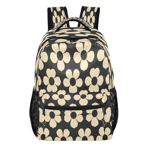 15L Large Laptop Backpack Lightweight Multi Pocket Travel Bag for Men Women Business Commuter, Cream Black Petals Printed