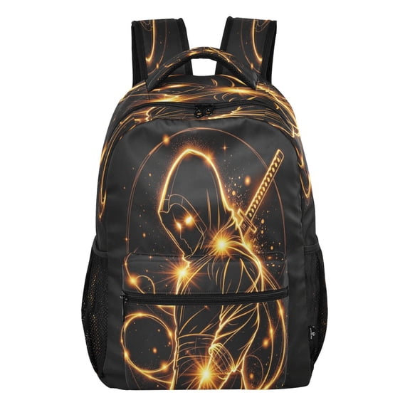 15L Large Laptop Backpack Lightweight Multi Pocket Travel Bag for Men Women Business Commuter, Golden Ninja Printed
