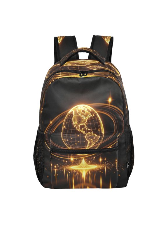 15L Large Laptop Backpack Lightweight Multi Pocket Travel Bag for Men Women Business Commuter, Luminous Globe Printed