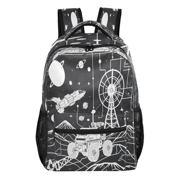 15L Large Laptop Backpack Lightweight Multi Pocket Travel Bag for Men Women Business Commuter, Lunar Explorer Printed