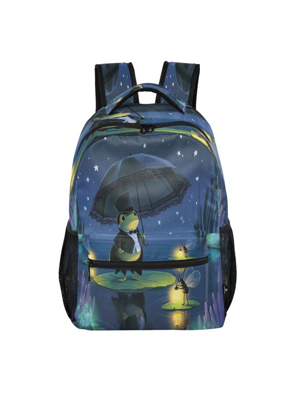 15L Large Laptop Backpack Lightweight Multi Pocket Travel Bag for Men Women Business Commuter, Night Frog Printed