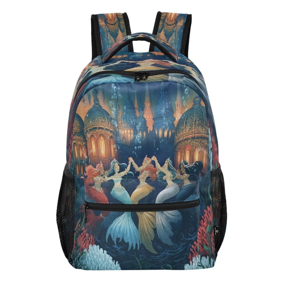 15L Large Laptop Backpack Lightweight Multi Pocket Travel Bag for Men Women Business Commuter, Ocean Mermaids Printed