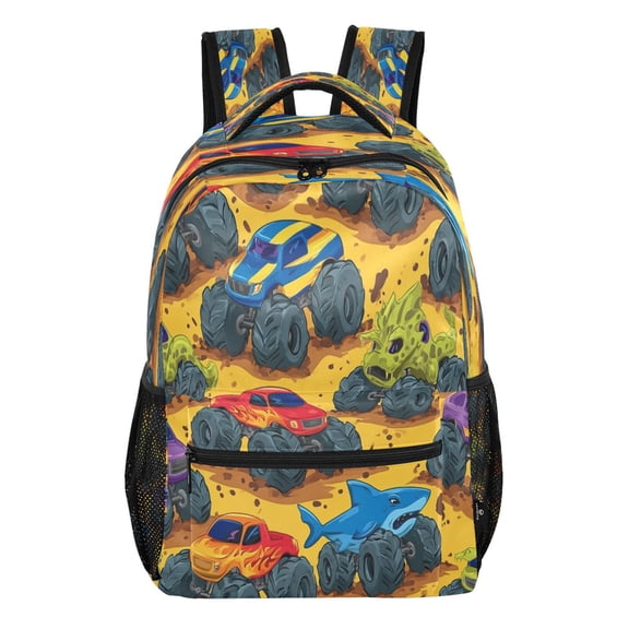 15L Large Laptop Backpack Lightweight Multi Pocket Travel Bag for Men Women Business Commuter, Orange Monster Truck Printed