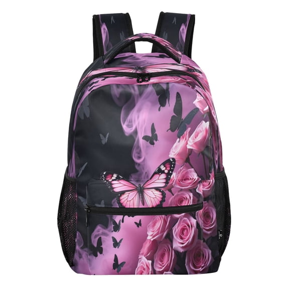 15L Large Laptop Backpack Lightweight Multi Pocket Travel Bag for Men Women Business Commuter, Pink-rose Butterflies Printed