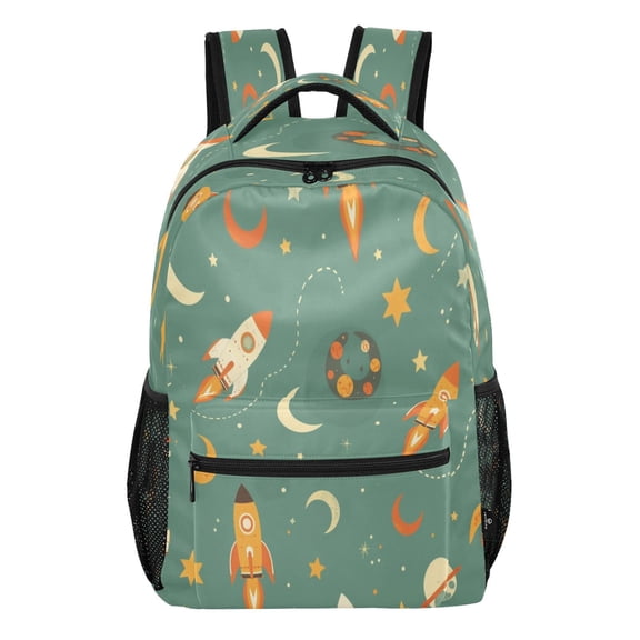15L Large Laptop Backpack Lightweight Multi Pocket Travel Bag for Men Women Business Commuter, Retro Rockets Printed
