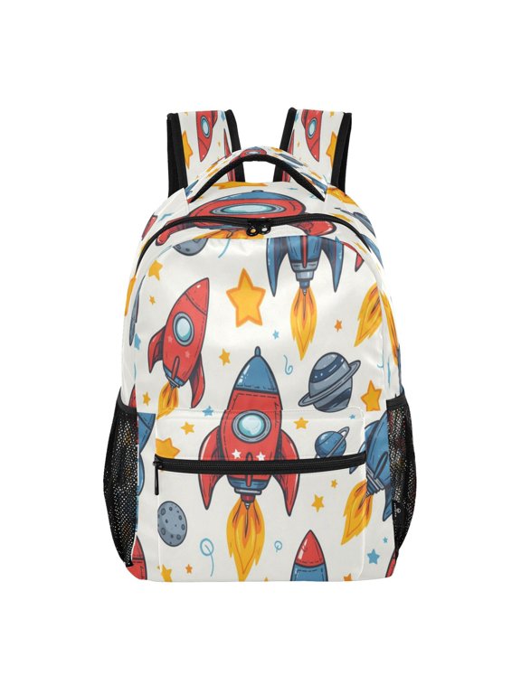 15L Large Laptop Backpack Lightweight Multi Pocket Travel Bag for Men Women Business Commuter, Space-rocket Printed