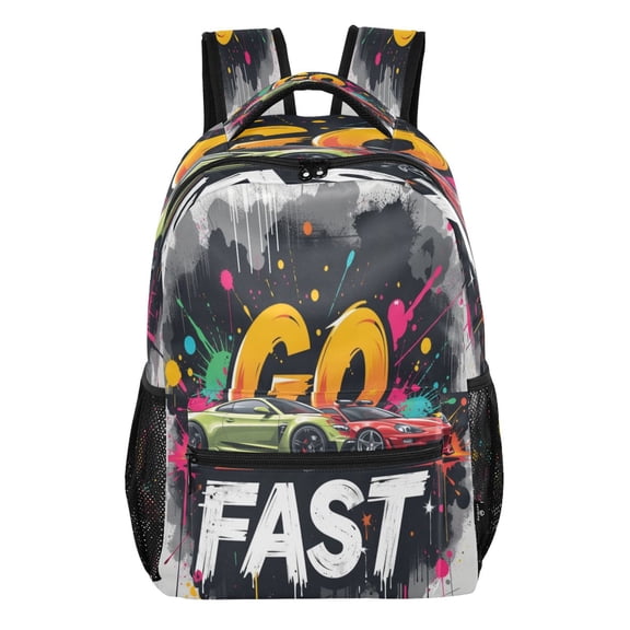 15L Large Laptop Backpack Lightweight Multi Pocket Travel Bag for Men Women Business Commuter, Street Racing Printed