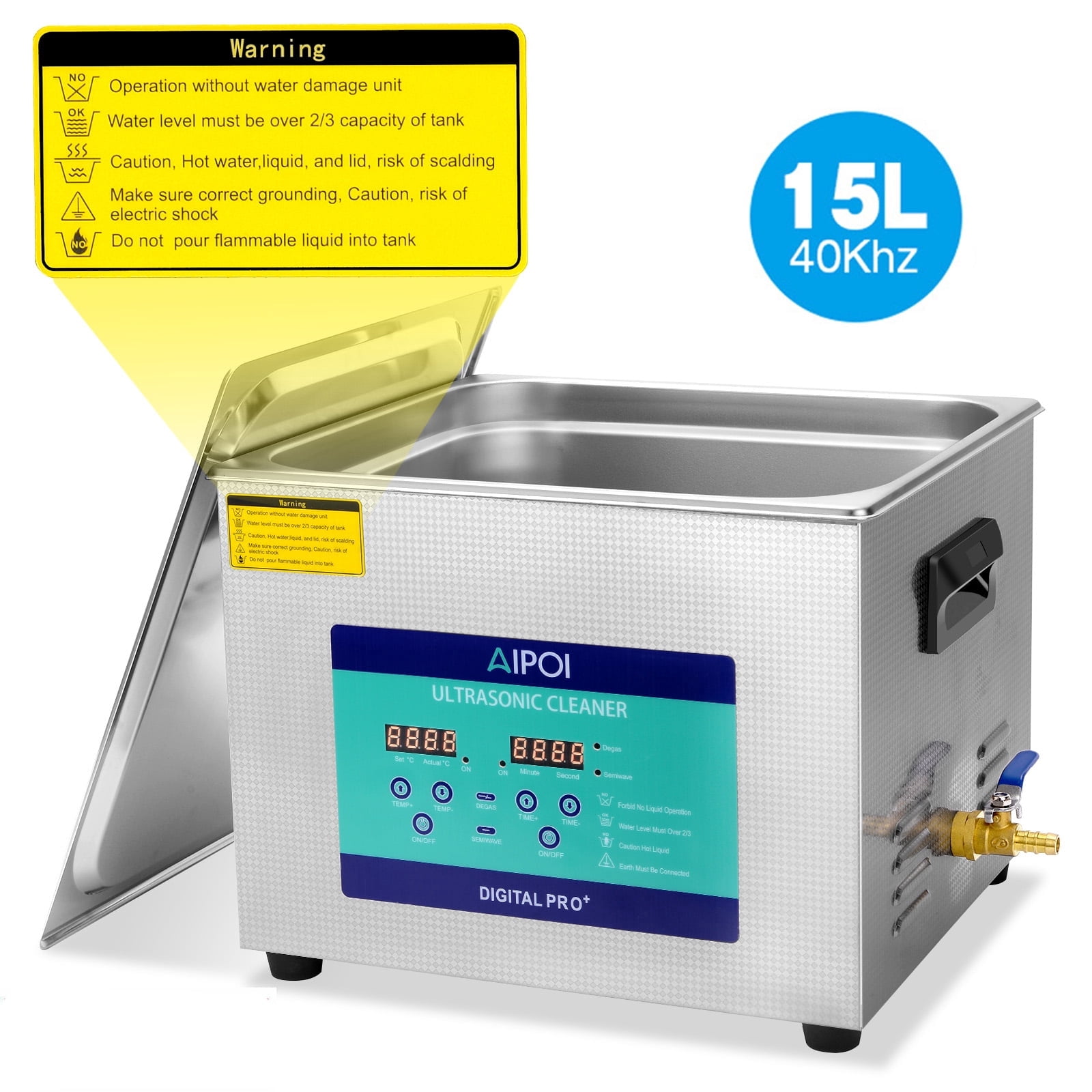 15L Ultrasonic Cleaner with Digital Timer&Heater Professional Ultrasonic Cleaner 40kHz Advanced Ultrasonic Cleaner 110V for Wrench Screwdriver Repairing Tools Industrial Parts Mental Cleaning