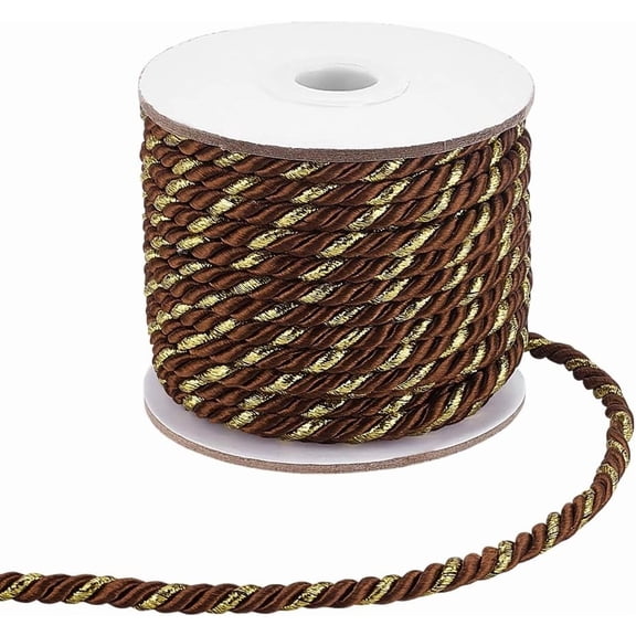 15M 3-Ply Polyester Twisted Cord with Metallic Thread Coffee 5.5mm 16.40 Yards(15m)/Roll