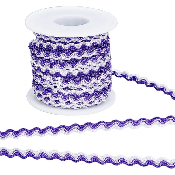 15M Polyester Wavy Fringe Trim Ribbon Two Tone Wave Bending Lace Trim for Clothes Sewing and Art Craft Decoration White Blue Violet diy