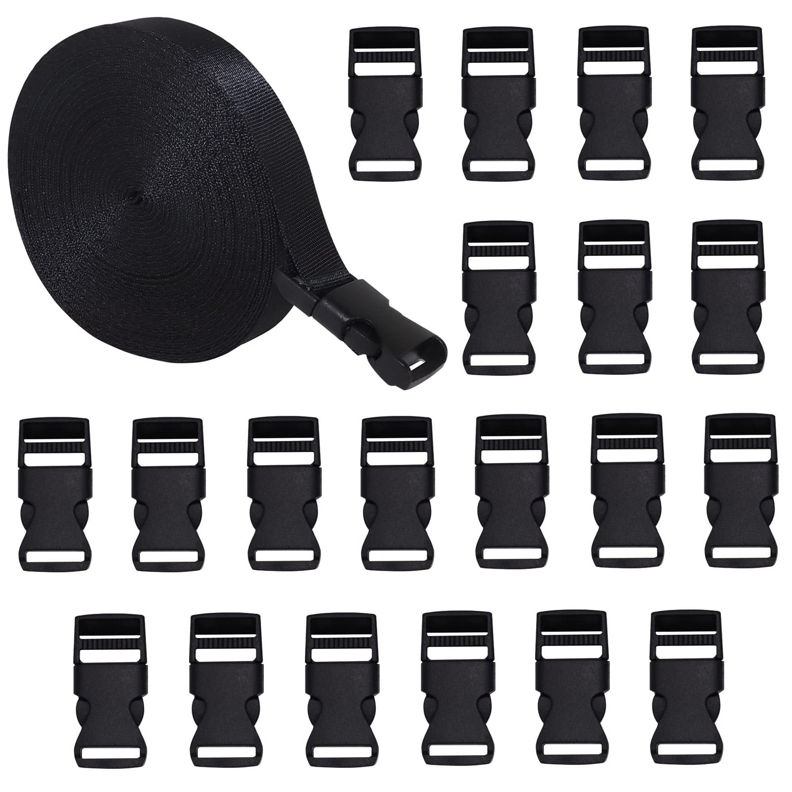 15MM 10 Yards Black Nylon Webbing Strap + 20 Pcs Adjustable Buckles ...