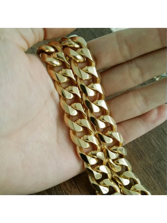 15MM 316L Stainless Steel Heavy Link Gold Curb Cuban Chain Men Necklace 8-40"