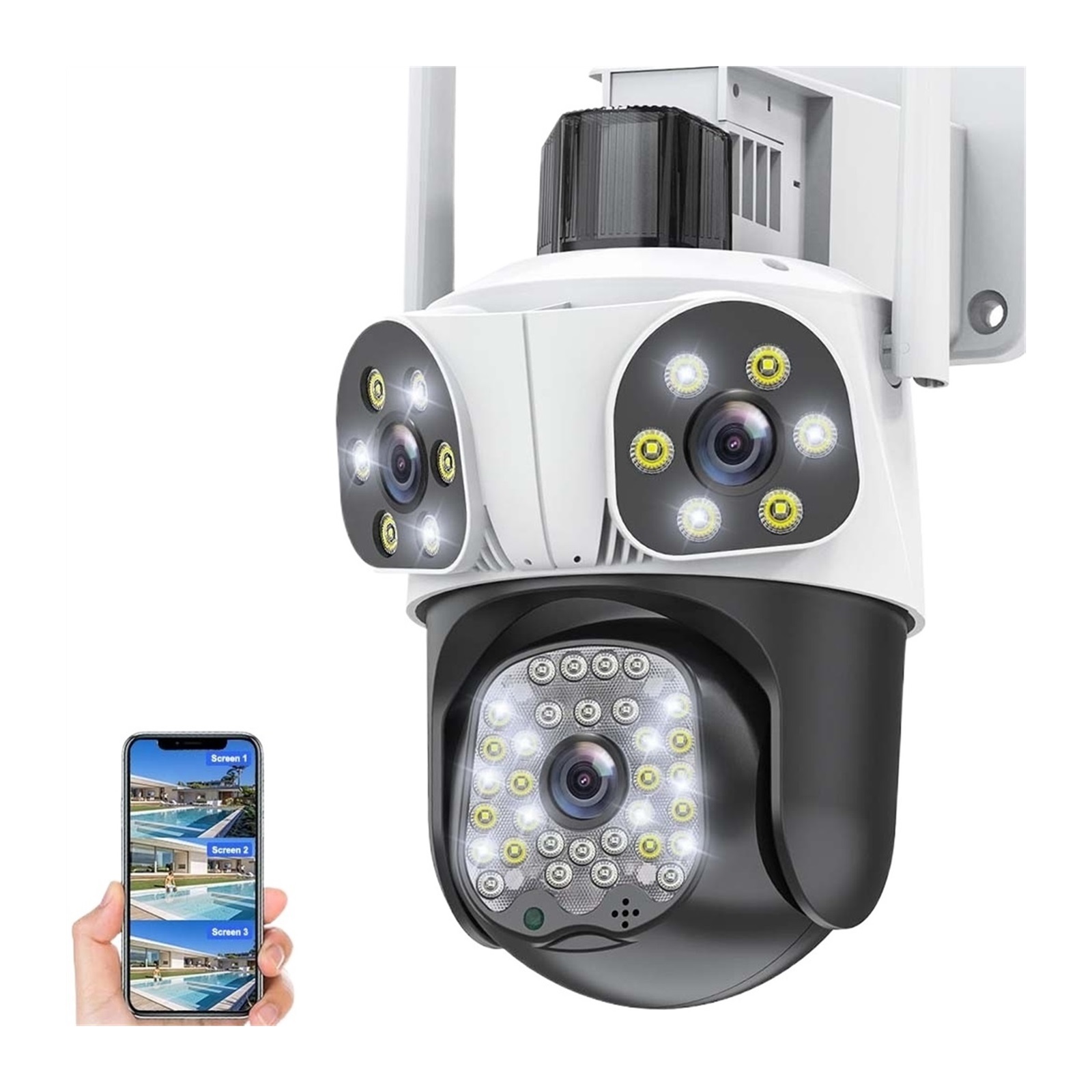 15MP Outdoor Camera Three Lens PTZ Wireless Security Camera AI Tracking