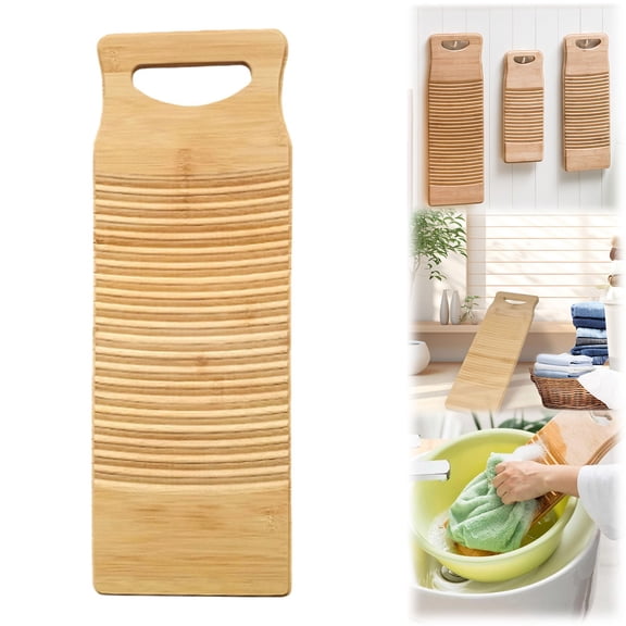 15Mm Thick Laundry Scrub Board for Hand Washing Clothes, Old Fashioned Household Tool with Wavy Design, Natural Wood, Durable and Portable, Yellow,Medium 50*18*1.5Cm, By PRYESS