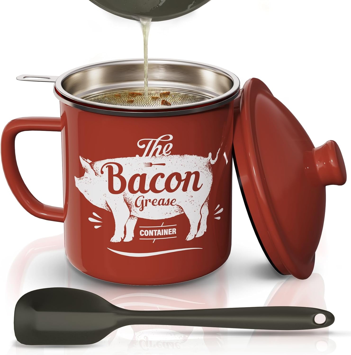 15OZ Bacon Grease Container With Strainer Enamel Grease Saver