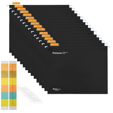 15PC PVC Black Hanging File Folders Waterproof Letter Size Filing Cabinet A4 Suspension Files with Tabs and Inserts Hanging File Folders