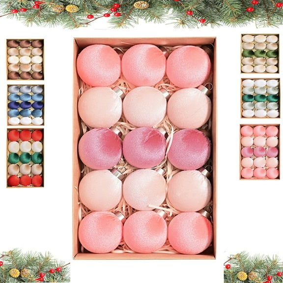 15PC Pink Velvet Ornaments For Christmas Tree Balls,6CM Christmas Ball Exquisite Silk Velvet Christmas Decorative Ball,Pink Velvet Christmas Decorations Hanging Christmas Tree Ornaments