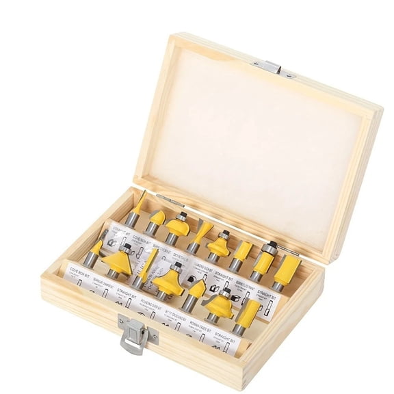 15PC Tungsten Carbide Milling Bits - 6.35mm Shank For Wood Trimming & Straight Cutting ,Great Multi-Purpose Application