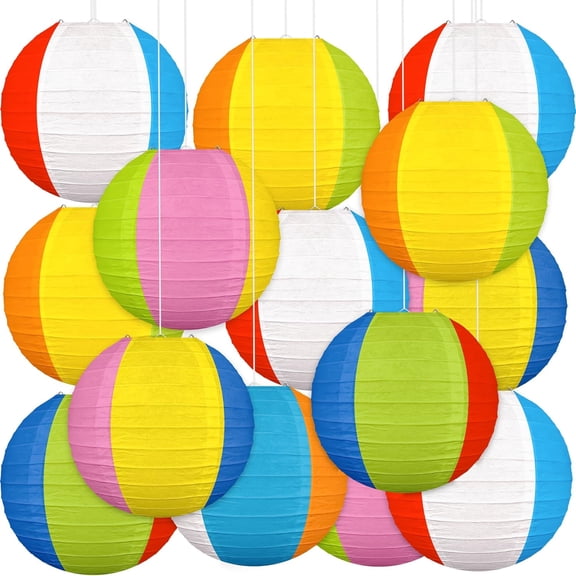 15PCS 10" Beach Balls Paper Lanterns Bulk Pool Summer Luau Hawaiian Tropical Hanging Party Decorations Indoor Outdoor