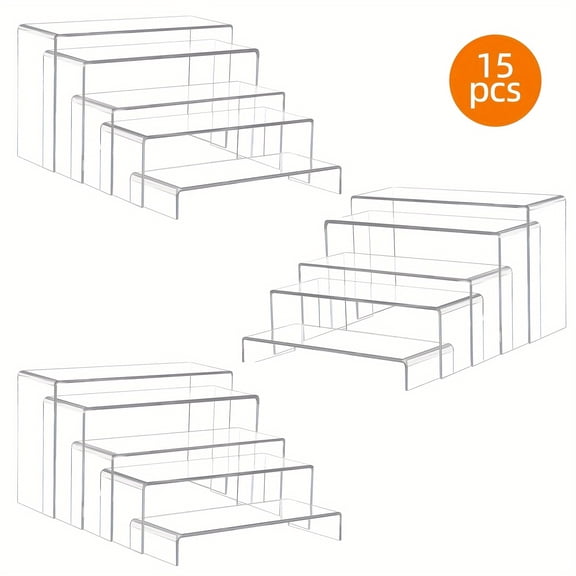 15PCS 5-Size Clear Acrylic Display Risers - Large Acrylic Riser Stands for Cupcake/Jewelry/Perfume, Multi-Use Show Organizer (Halloween/Christmas)