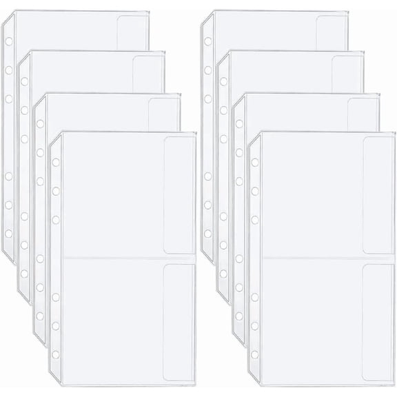 15PCS A6 Binder Pockets No Zippers Cash Budget Envelopes 6-Hole Zipless Binder Dual Pouches Clear PVC Savings Challenges Envelope Protector for Money Folder Organizer Loose Leaf Inserts BagsWhite