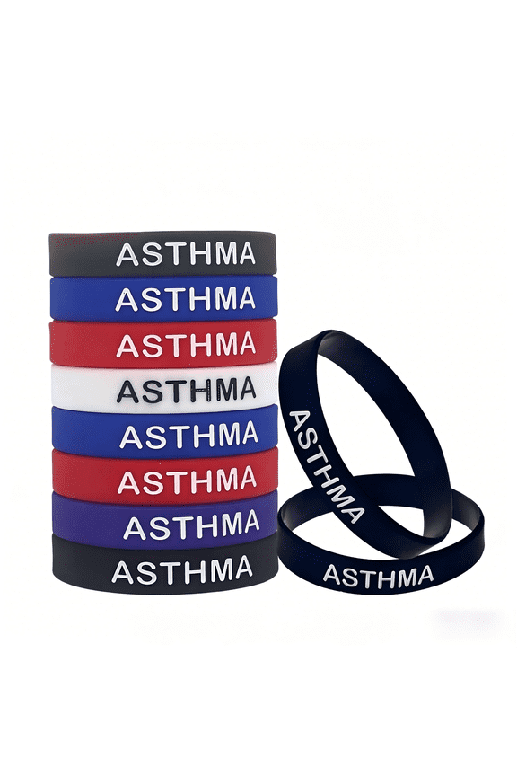 15PCS ASTHMA Silicone Medical Alert Bracelets Rubber Wristband for Women Men