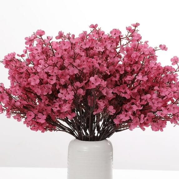 15PCS Artificial Baby Breath Flowers Fake Silk Real Touch DIY Floral Bouquets Decor Wedding Party Decoration Arrangements-Burgundy