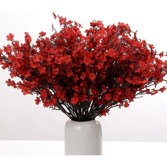 15PCS Artificial Baby Breath Flowers Fake Silk Real Touch DIY Floral Bouquets Decor Wedding Party Decoration Arrangements-Burgundy